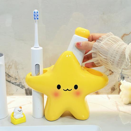 Toothbrush Holder with Water Drainage Air Circulation Star Shape Weighted Base Anti-Tip Design Toothbrushes Bathroom Organizer