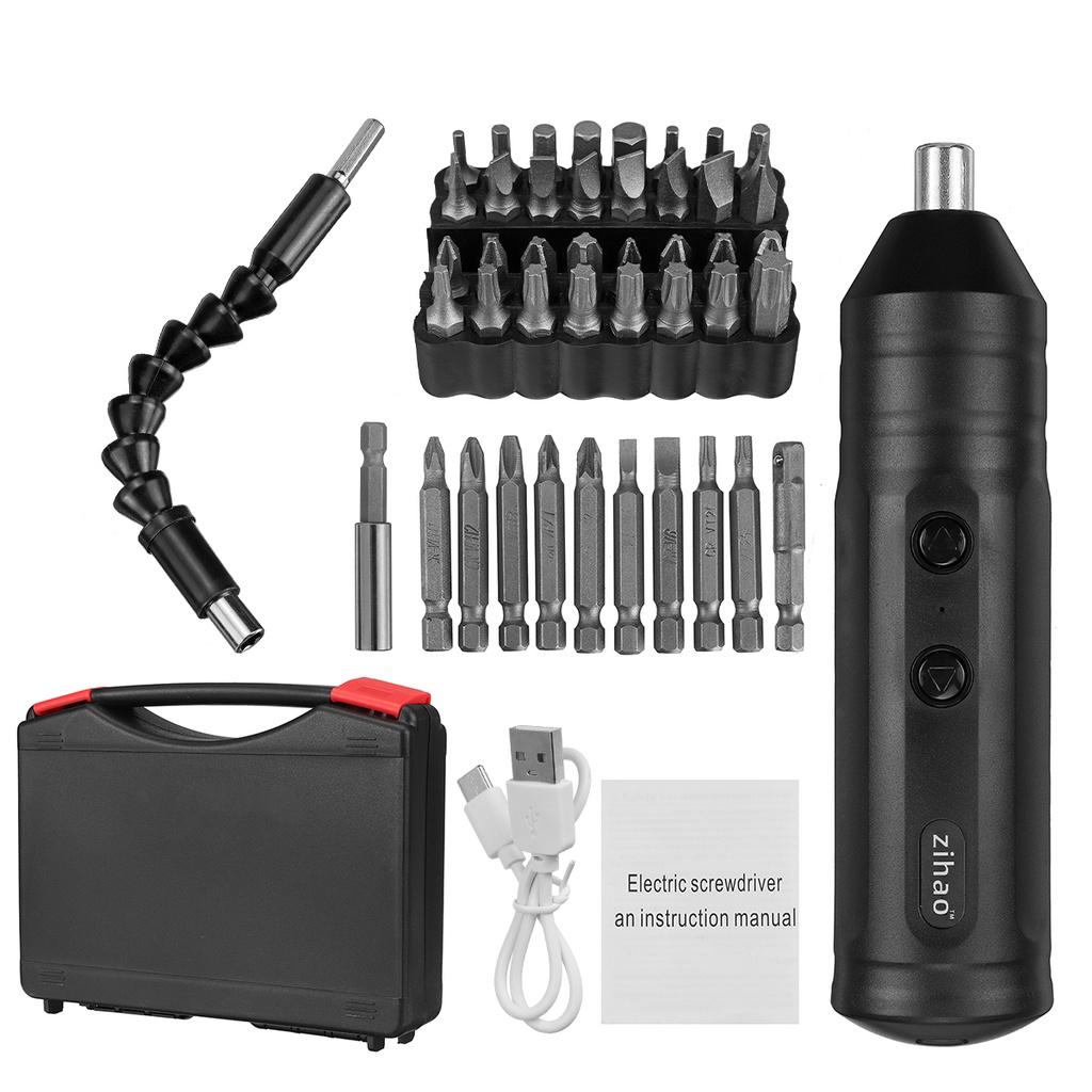 1/10/45pcs Mini Electric Screwdriver Battery Smart Cordless Automatic Screwdriver Multi-function Bits Portable Power Tools Set with Bits Black