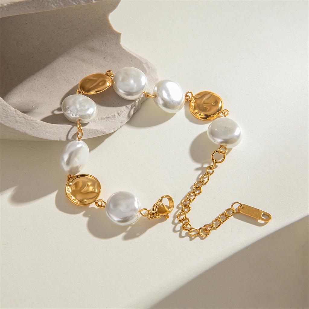 Stainless Steel Bracelet Vintage Bracelet Glass Coin Pearl Disc Bracelet Fashion Women Wrist Jewelry for Any Occasion