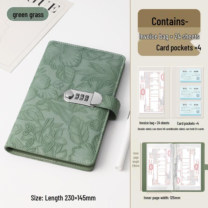 Embossed Deposit Slip Storage Book with Password Lock & Fixed-Term Ticket Clip