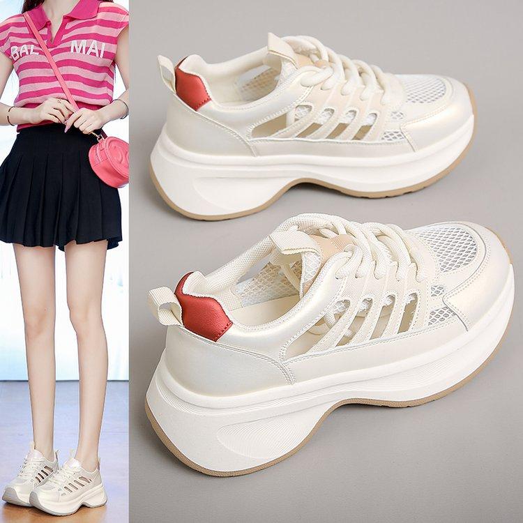 Summer hollow breathable dad shoes women's thick-soled soft-soled sports shoes 2025 new shoes women's shoes popular little white shoes