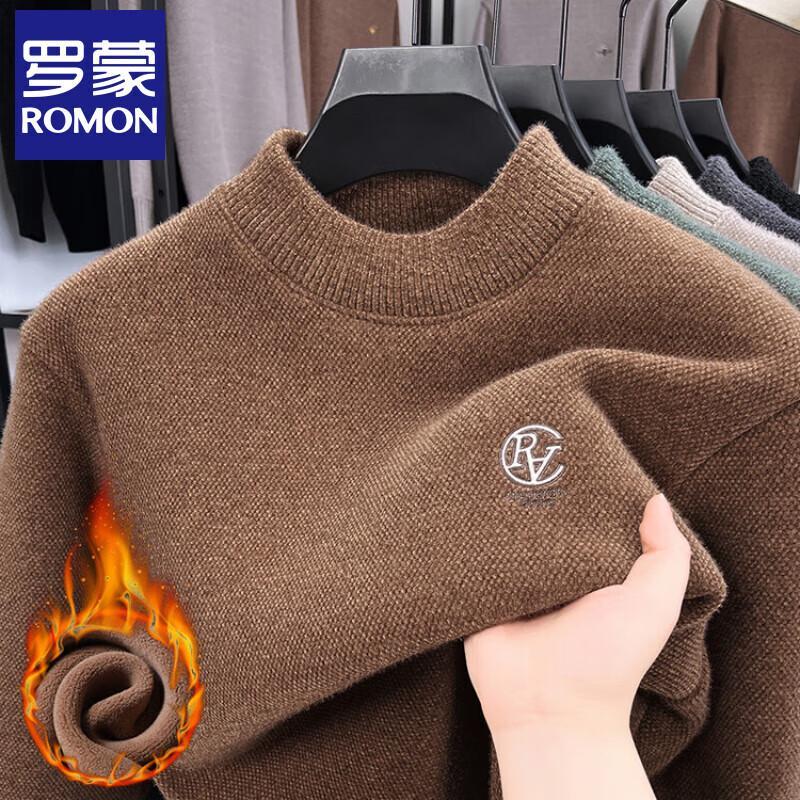Luomeng Men's Fleece-Lined Semi-High Neck Pullover Sweater