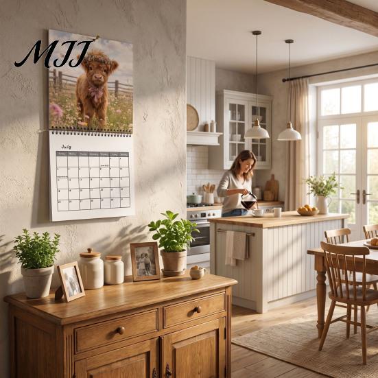 Yearly Planning Calendar 2027 Highland Cow Wall Calendar, Funny Farmhouse Animal Rustic Thick Paper Office Schedule 12 Monthly Planner for Lovers,