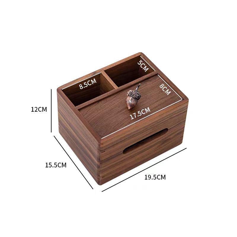 Multifunctional Solid Wood Desktop Organizer - Tissue Holder & Stationery Compartment