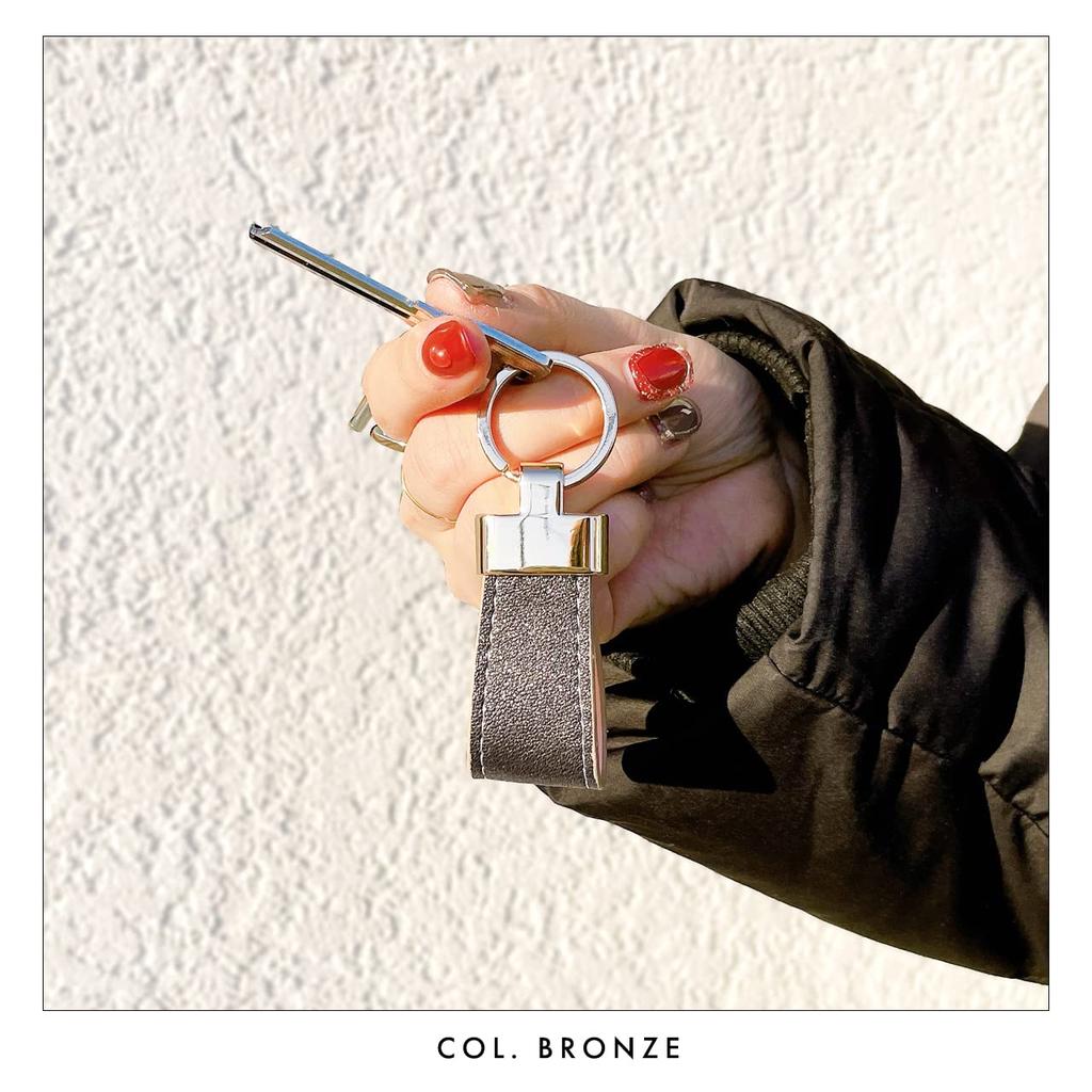 Genuine Leather Glitter Smart Key Ring for Women, Double Ring, Genuine Leather Key Ring, Leather Keychain, Bag Charm [NB] Bronze