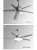 Modern Minimalist Ceiling Fan with Five Stainless Steel Blades, LED Light, Low Noise, and Frequency Conversion for Living Room or Dining Room.