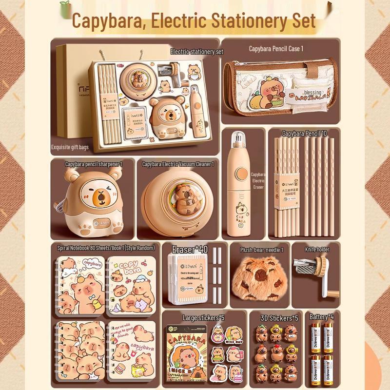 First Grade Back-to-School Capybara Stationery Gift Set: Complete Study Supplies Package