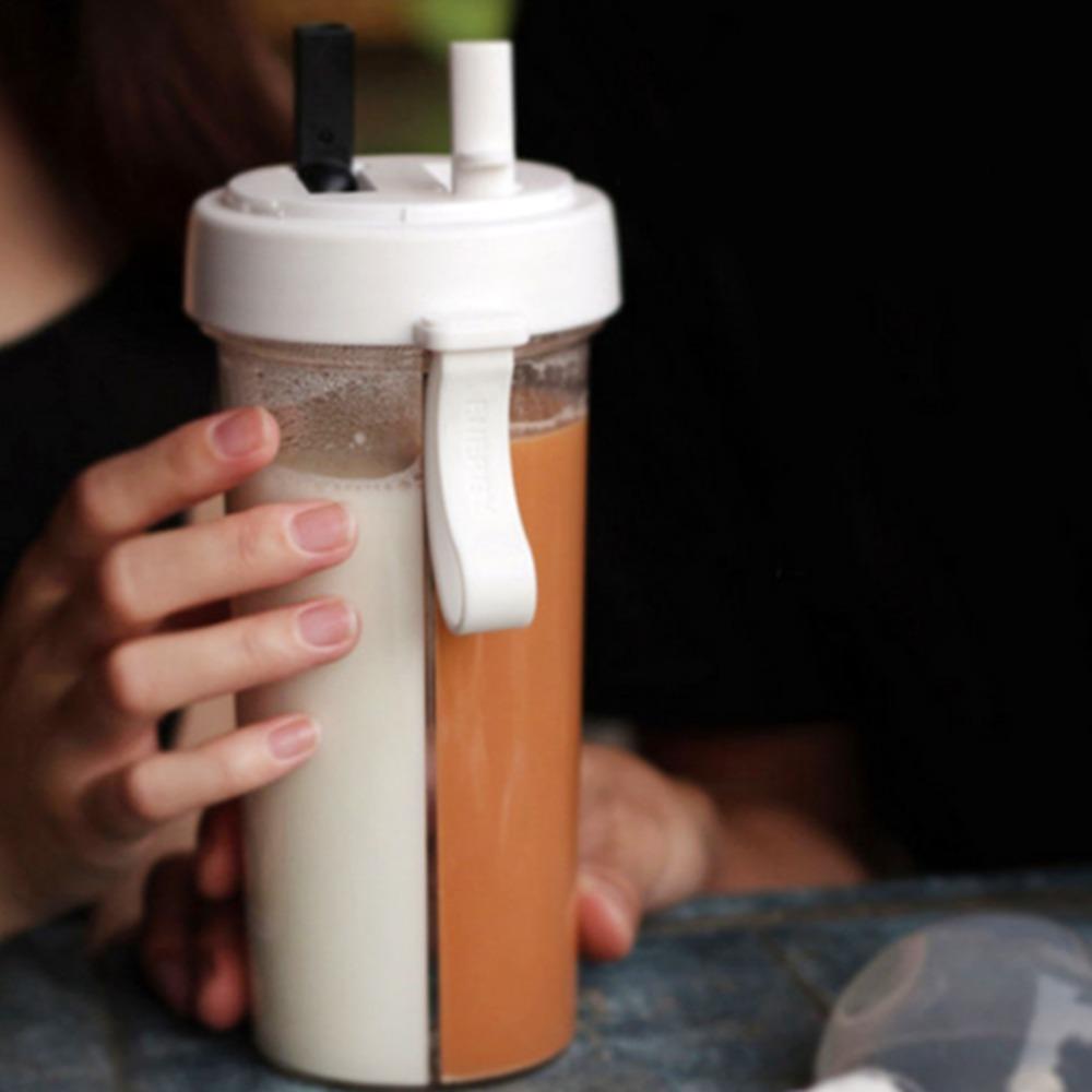 Dual Mouth Dual Drink Cup With Tubes Sport Tumbler Large Capacity Cup  Fruit Tea Drink белый