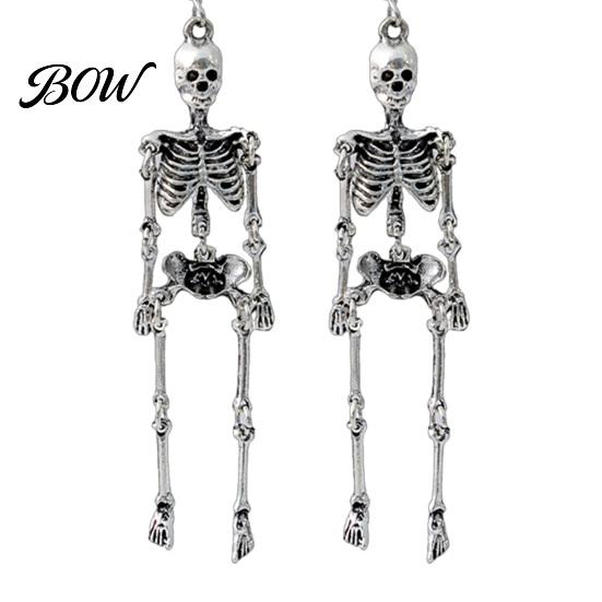 Halloween Party Accessories 1 Pair Earrings, Spooky Gothic Skeleton Dangle Cosplay Theme Earrings Drop Punk Skull Articulated Jewelry for Women Trendy