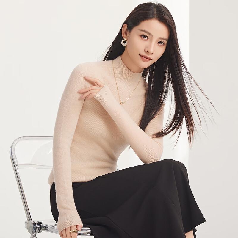 FAPAI Women's 100% Lambswool Slim Fit Semi-High Neck Sweater