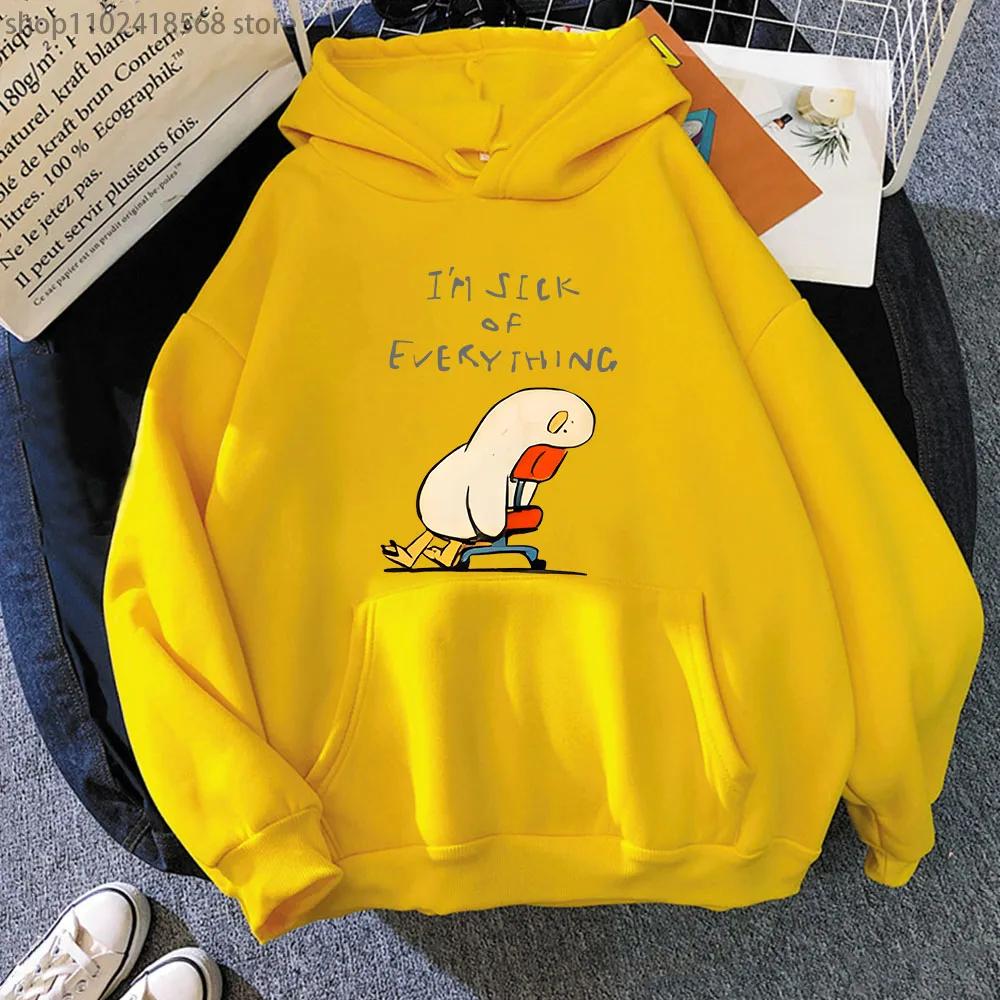 Duck I'm Sick of Everything Hoodies Cartoon Anime Graphic Sweatshirt with Hooded Long Sleeve Sudadera Women Men Tops
