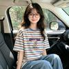 Korean Style Girls' Striped Short-Sleeve T-Shirt, Summer Fashion for Ages 6-12, Loose Fit Versatile Top