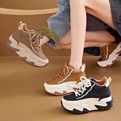 Zapatillas de Caña Alta de Nicho para Mujer Otoño Versátiles Muffin Suela Gruesa Aumentadoras de Altura Deportivas y de Ocio Zapatillas Blancas Pequeñas Zapatillas de Skate