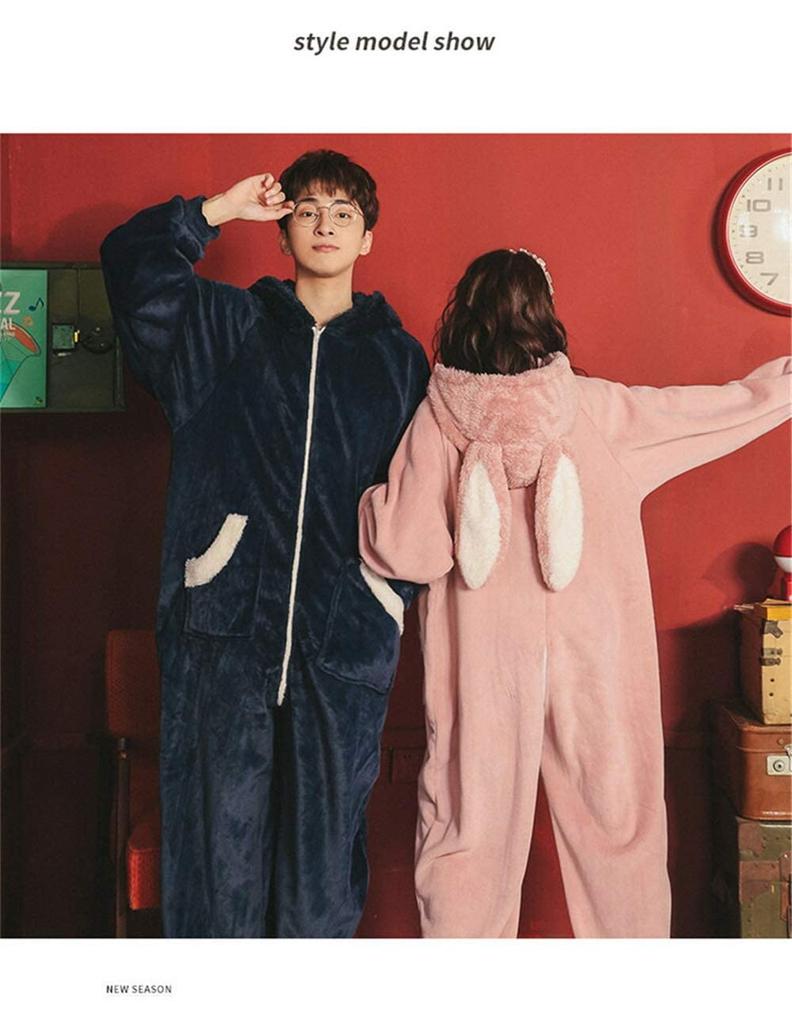 Matching Couple Winter Fluffy Rabbit Flannel Kigurumi Pajamas for Women and Korean Wedding Gift [WJ-SISI] Pajamas, Loungewear, Design, All-in-One Men,