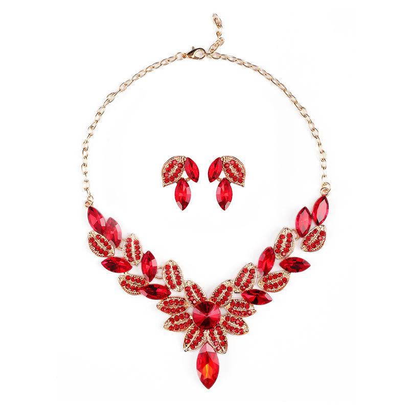 Women Flower Necklace Earring Jewelry Sets Wedding Bridal Accessories