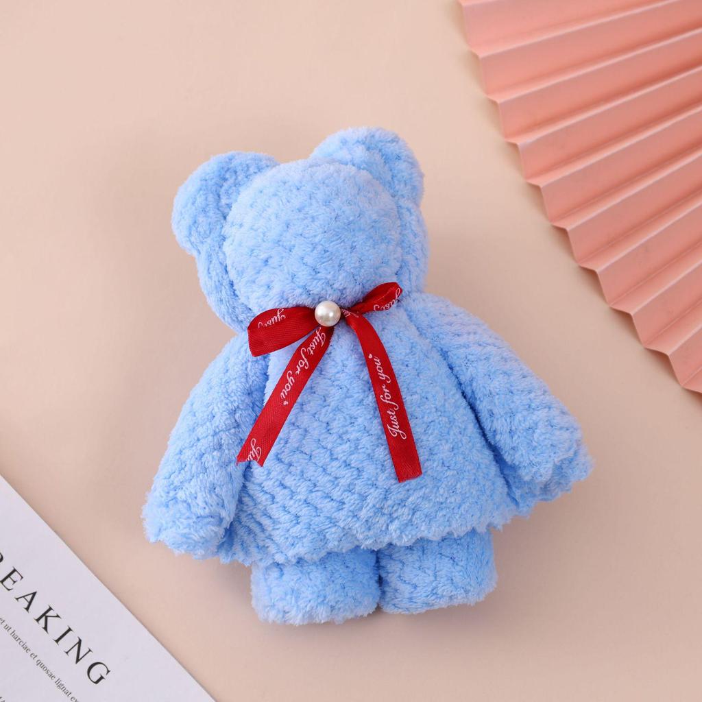 Coral Fleece Bear Towel with Pineapple Grid Pattern - Wedding Souvenir & Logo Gift