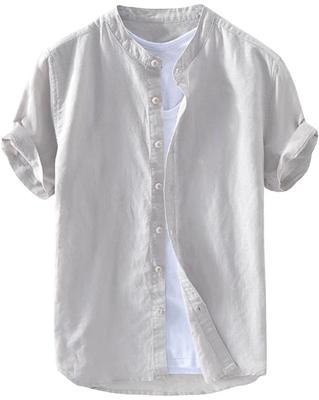 Short Sleeve Summer Solid Plus Sizes [ODFMCE] Men's Shirt, Cotton-Linen, Color, Stylish, Lightweight, Casual, (JP, Alphabet, 2XL, Gray)