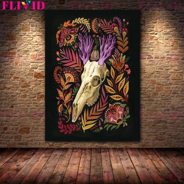 Mysterious Skeleton Flower and Grass Art Poster Printing Strange Skeleton Element Magic
