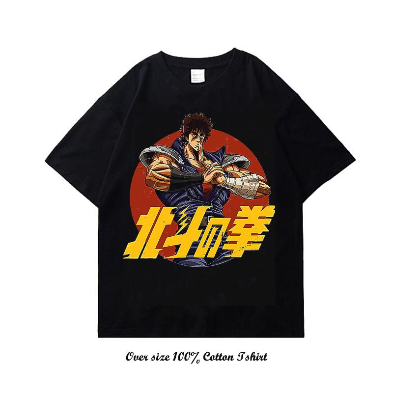 Pěst Hvězdy Severu Černé Hip-Hopové Harajuku Streetwearové Tričko s Potiskem Japonského Anime Bavlněné Ležérní Tričko Letní s Krátkým Rukávem