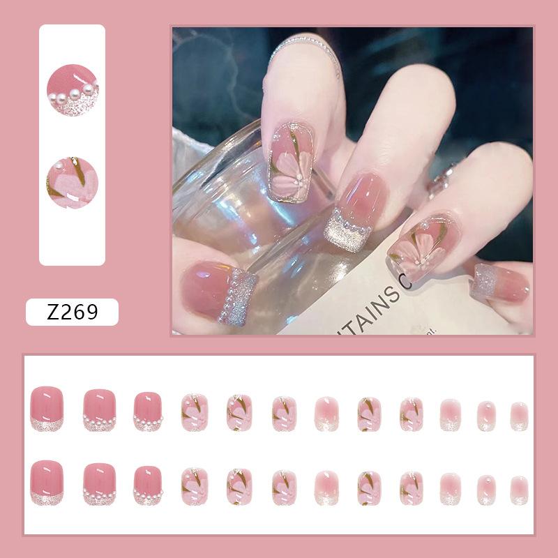 24Pcs Frosted Smoky Black Ripple Fake Nails Full Coverage Removable Press On Nails Finished Nail Stickers