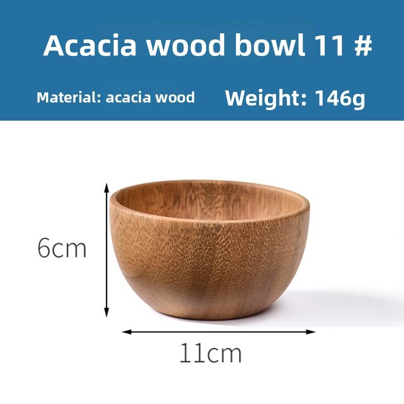 Acacia Wood Salad Bowl, Wooden Creative Rice Bowl, Environmentally Friendly Round Wooden Bowl
