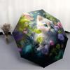 Automatischer Regenschirm Ein flauschiges Kätzchen, umgeben von bunten Blumen und Blättern. Tragbares faltbares Design, lässiger Outd