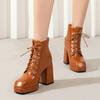 Women's Boots Thick Heel Lace Up Ankle Boots Fashion Waterproof Platform Women's Shoes Autumn Winter New Women High Heels 34-43