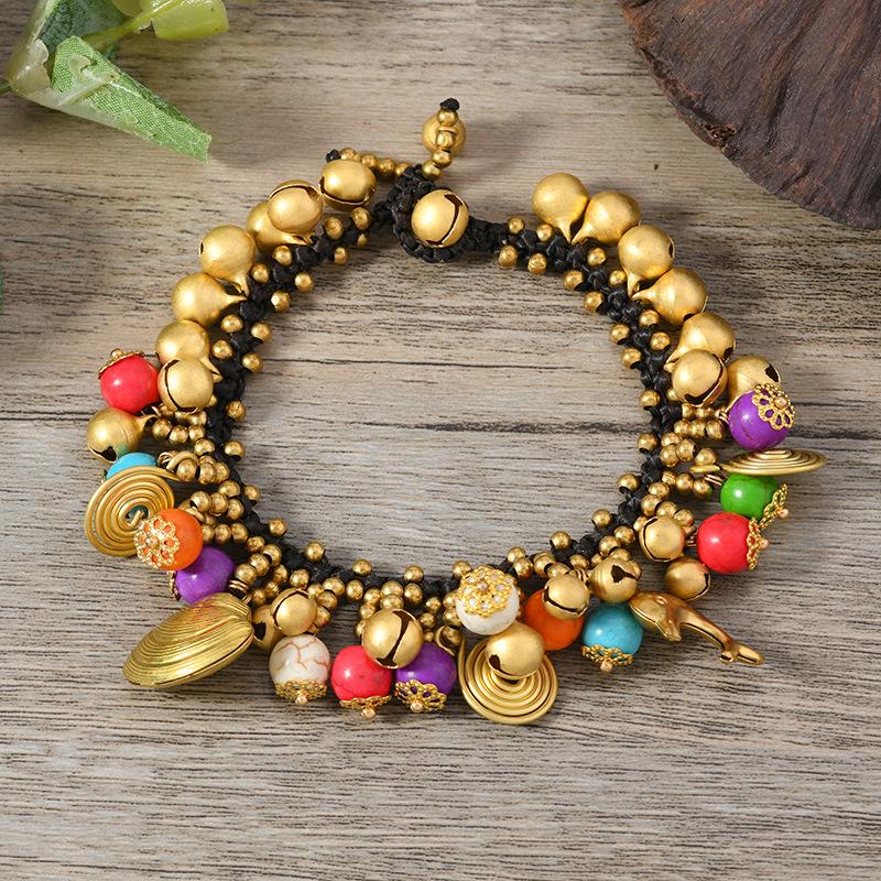 Handwoven Bohemian Bell Bracelet Vintage Vacation Niche Personality Exotic Female Hand Rope Accessories
