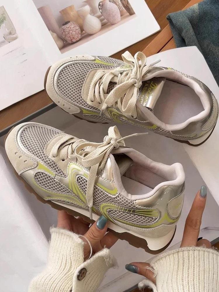 Silver mesh breathable thick-soled Forrest Gump shoes women's 2025 new retro color matching comfortable and lightweight casual sports shoes