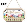 Wooden Hanging Sign Welcome Door for Front Door, Waterproof Sign, Colorful Spring Decor Hanger Decoration Home Farmhouse Garden Yard Porch
