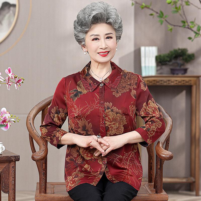 

Plus Size Real Silk Summer Top for Elderly Women L (For 80-100 jin) червоний