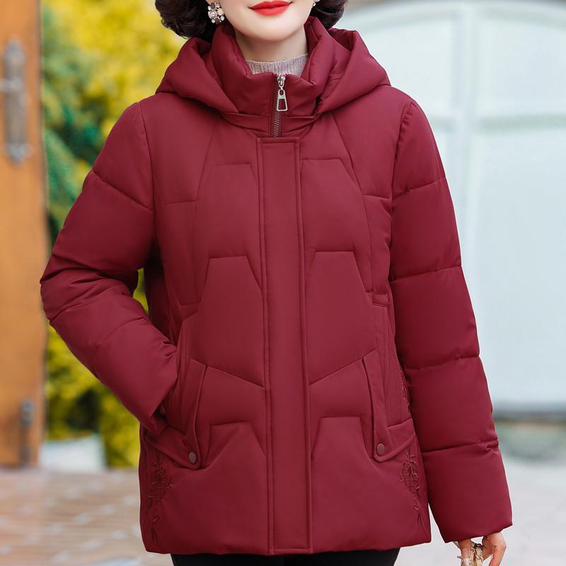 Jaquetas de Senhora de Meia Idade Casacos Curtos de Inverno com Capuz Elegantes Quentes Grossos Tamanho Plus Parkas para Mulheres Agasalhos