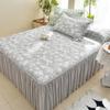 Princess Style Cooling Bed Skirt Set with Ruffled Lace Bedspread - Ice Silk Bean Mat for Summer