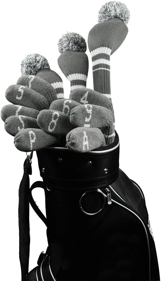 Scott Edward Golf Iron Headcovers, 10-Piece Set, Cute, Basically Sock-Shaped, Washable, Durable Golf Club Head Protectors (Gray)
