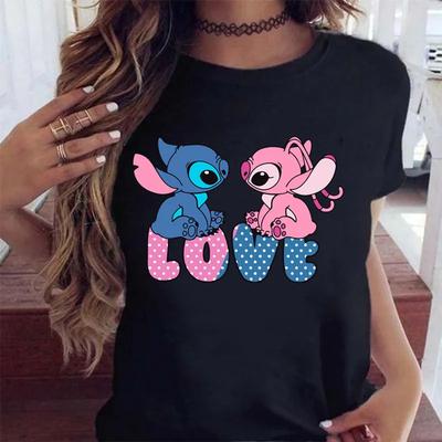 New Fashion FeUnisex Clothing Cartoon Disney Stitch Womens Tshirt Summer Short Sleeve Black Tops