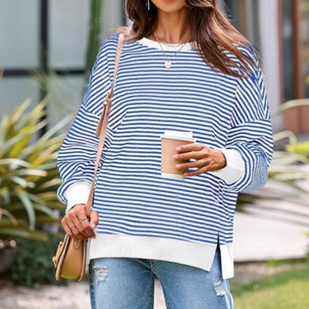 Women's Loose And Fashionable Long Sleeved Round Neck Slit Pullover Hoodie