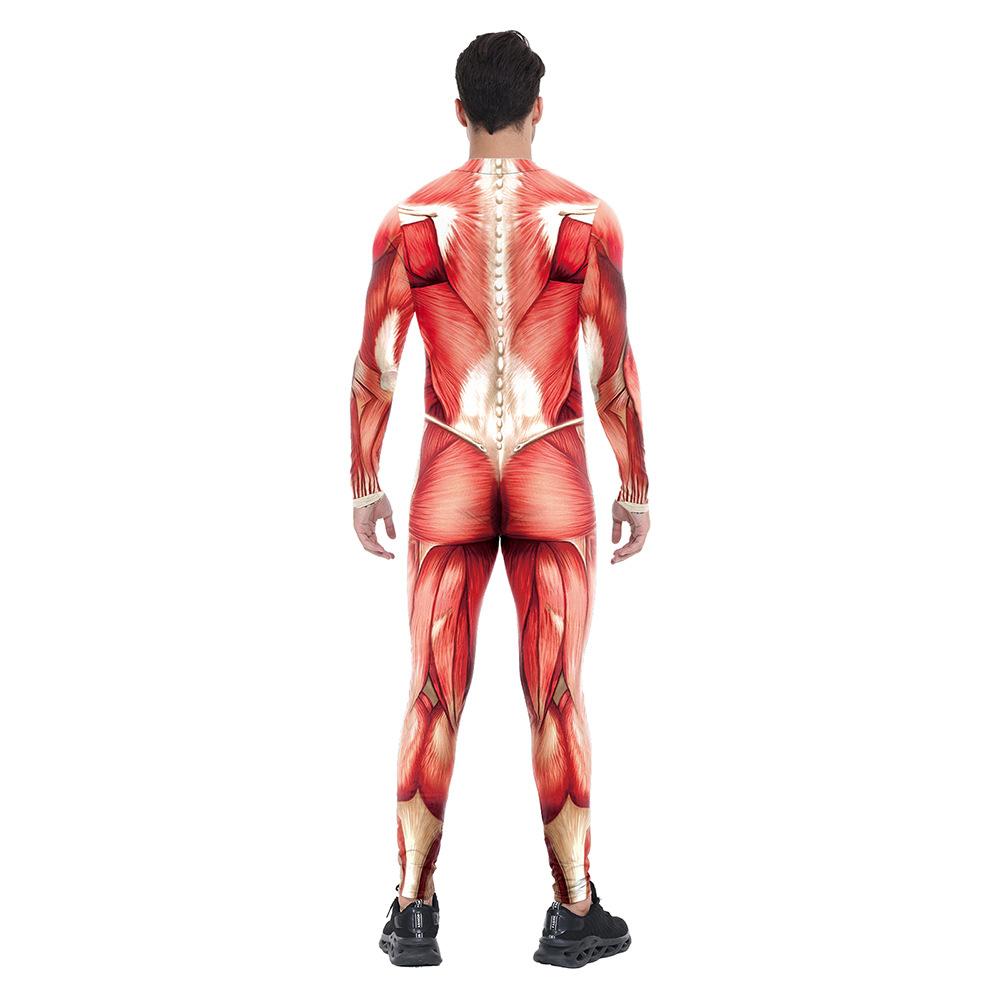 Men Muscle Tights Onesie Human Body Digital Printing Halloween Cosplay Costumes Jumpsuit for Adults Party Role Play Outfit