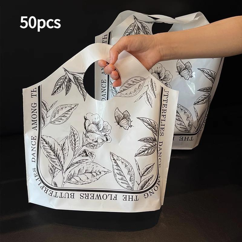 

French Retro Plastic Totebag Black White Line Printed Clothing Store Thick Plastic Shopping Bag Silk Scarves Jewelry Beauty Skincare Packaging Bags 26x27x10cm bilayer 0.16mm