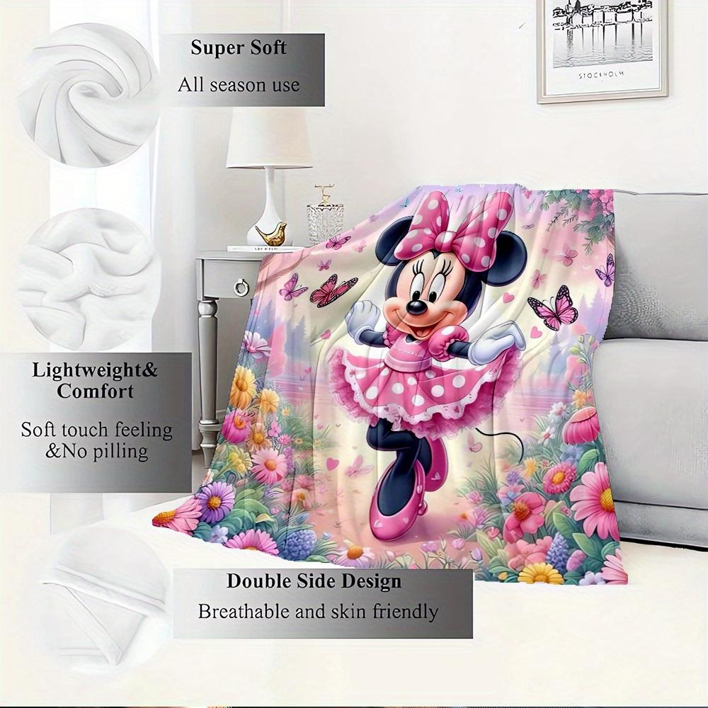 1pc Flannel Minnie Mouse Pink Polka Dot Bedding Throw Blanket Sofa Cover Gift Home Decor Lightweight Soft Warm Throw Blanket Suitable