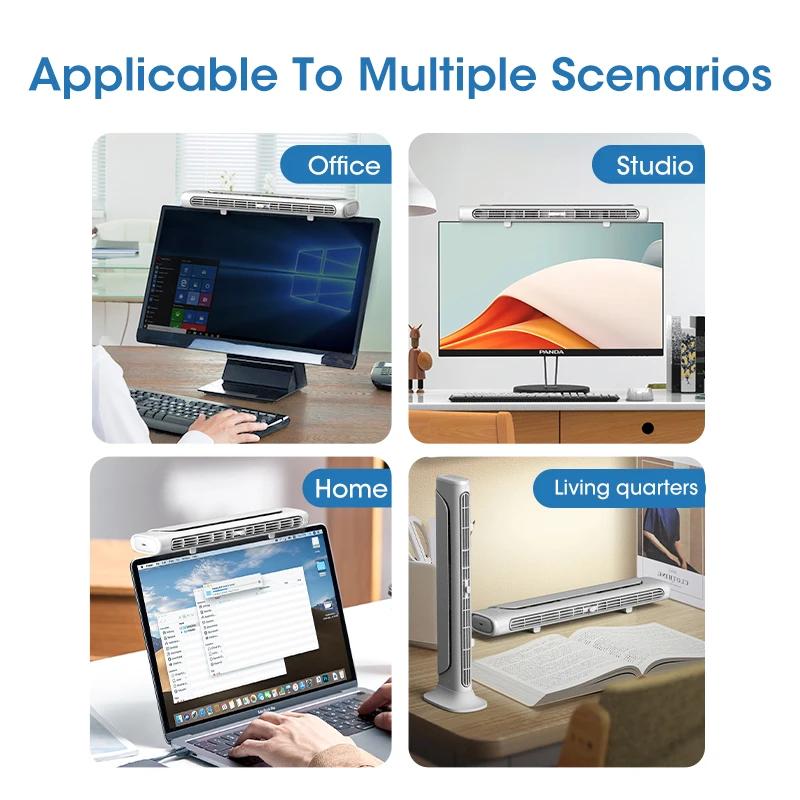 Monitor Fan With Lights Bar Clip-On Computer Screen Desk Fans Mini Air Cooler Adjustable For Office Household USB Fan