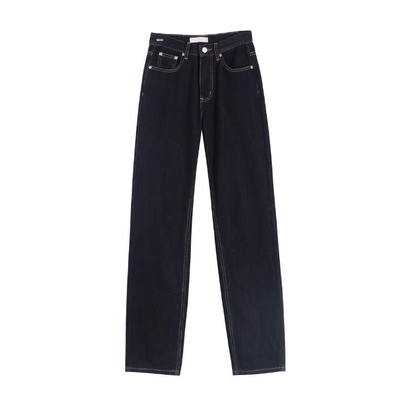 

Women s High-Waist Washed Slim Fit Deep Blue Straight-Leg Jeans - Korean Autumn 2026 Style Medium глубокий/синий