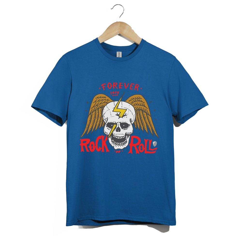Rock N Roll Forever T-Shirt Unisex Skull Wings Lightning Bolt Graphic Band Tee
