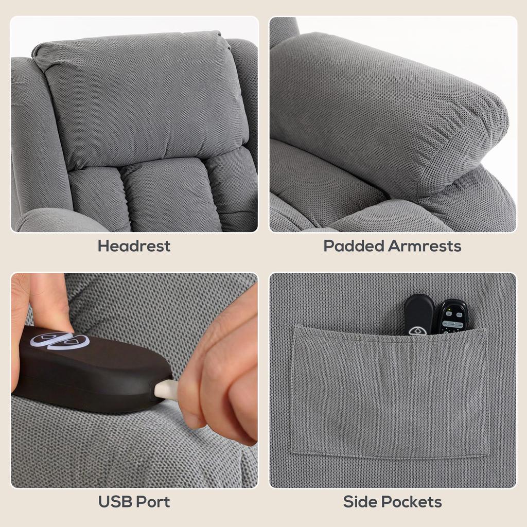 Recliner Armchair Lift Chair with Massage for Elderly Light Grey