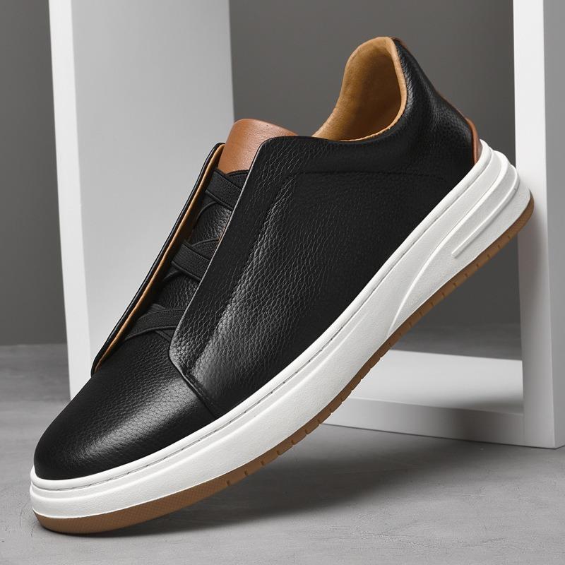 Casual foot cover first layer cowhide board shoes men's free shoelaces business leisure one pedal