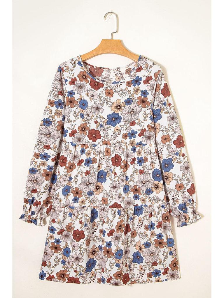Floral Print Long Sleeve Round Neck Pullover Dress for Women - Autumn/Winter Fashion