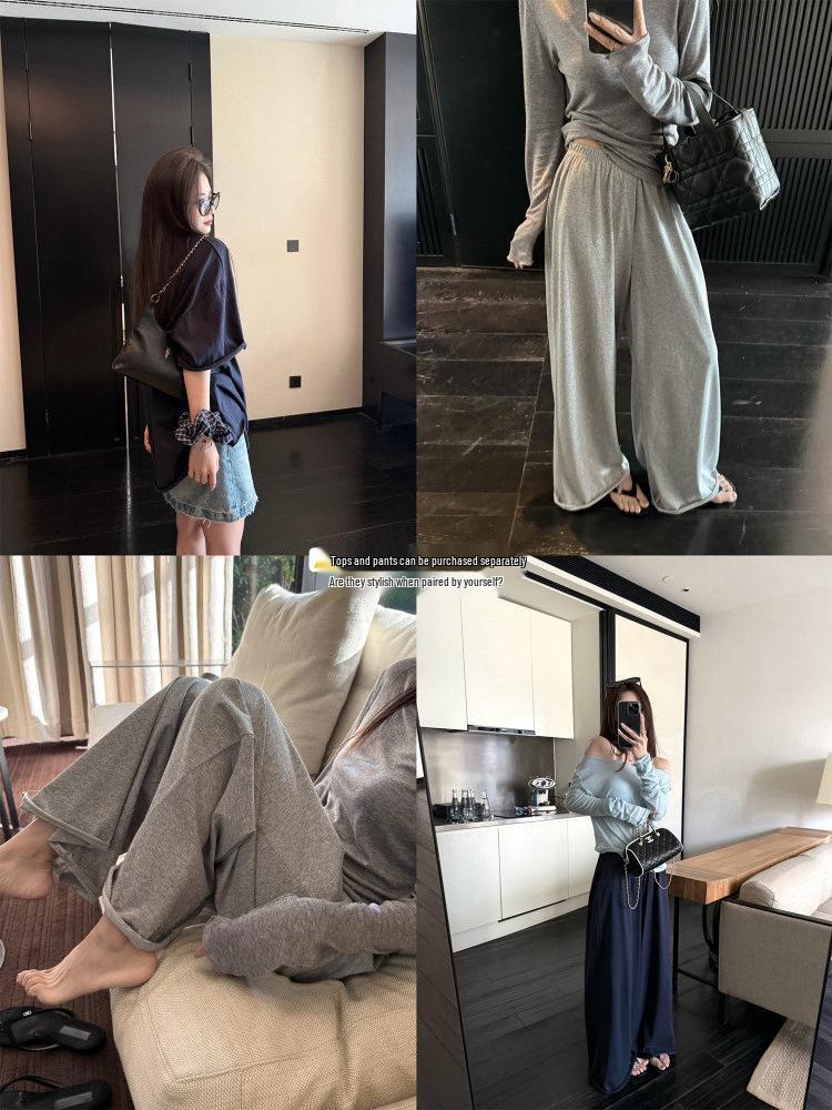 Superniniyy Cheese Roll & Pure Cotton Wide-Leg Pants Women's Summer Two-Piece Set