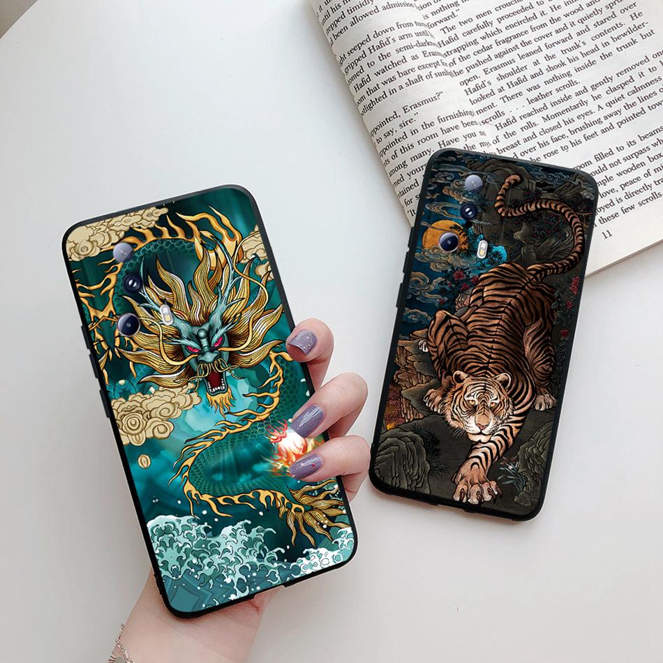 For Xiaomi 13 Lite 5G Case 2023 Luxury Black Dragon Painted Silicone Phone Cover for Xiaomi Mi 13 Lite 6.55'' Coque Capas 13Lite