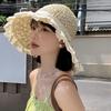 Straw Hat for Women Summer Handmade Weave Hollow Lace Up Anti-UV Beach Cap Foldable Large Brim Panama Bucket Fashion Sun Hat