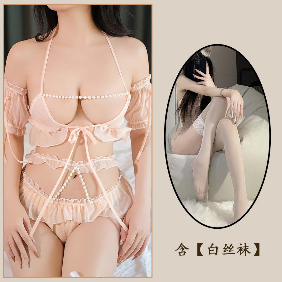Sexy Underwear New Tenderness Perspective Exposed Chest Temptation Princess Split Nightdress Hanging Neck Three-point Hot Woman