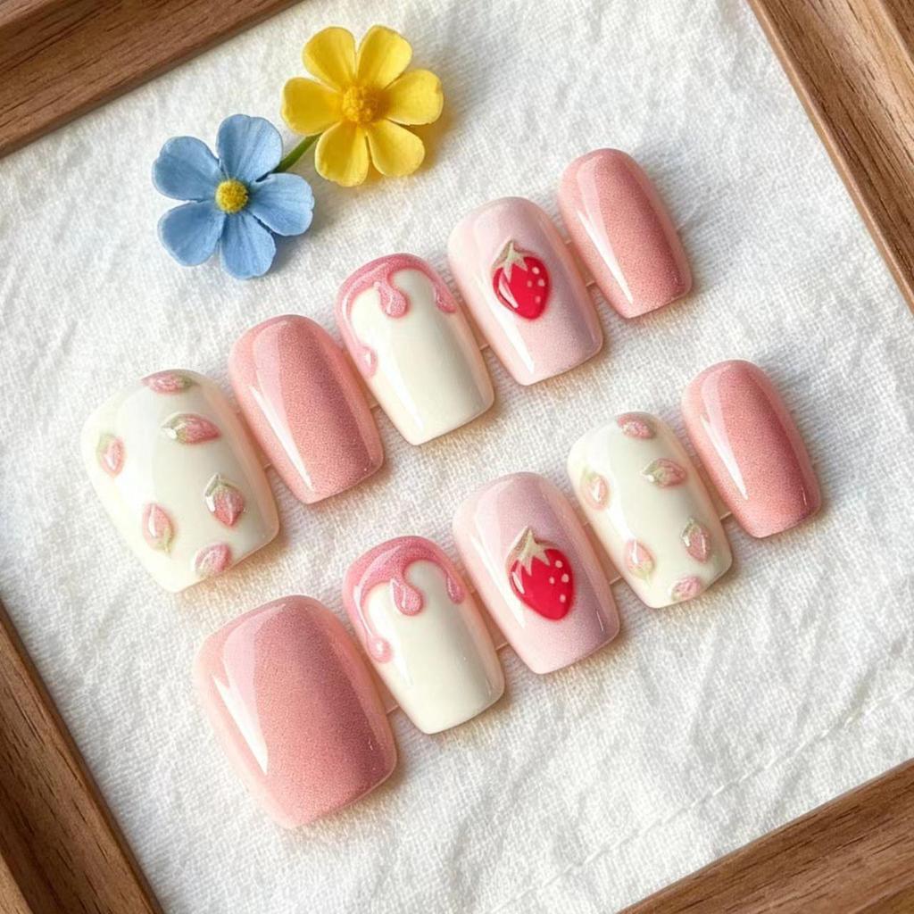 Japan-Korea Cute Wearable Pink Short Nails | High-Grade Detachable Nail Tips
